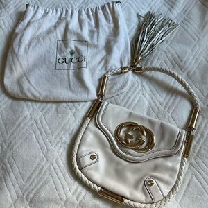 Gucci Cream Leather Bag with Gold Accents